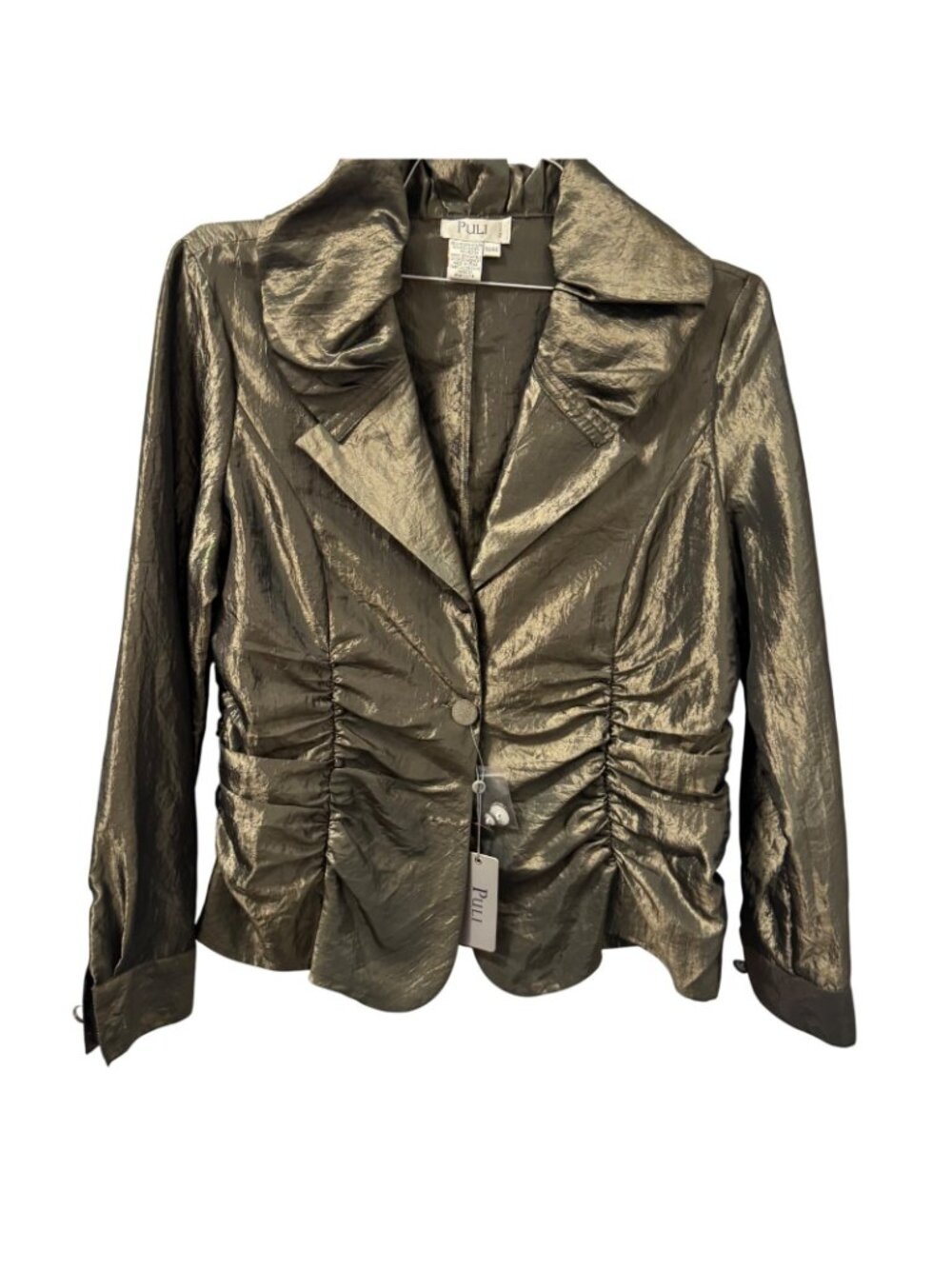 Puli Metallic  Ruched Jacket With Dramatic Collar Sz 14 lightweight NWT - Picture 9 of 11